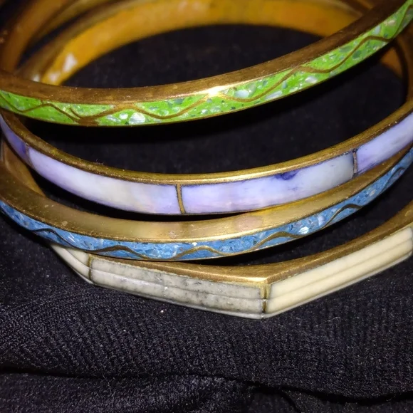BANGLES Vintage cloisonne brass bracelets - Picture 2 of 2